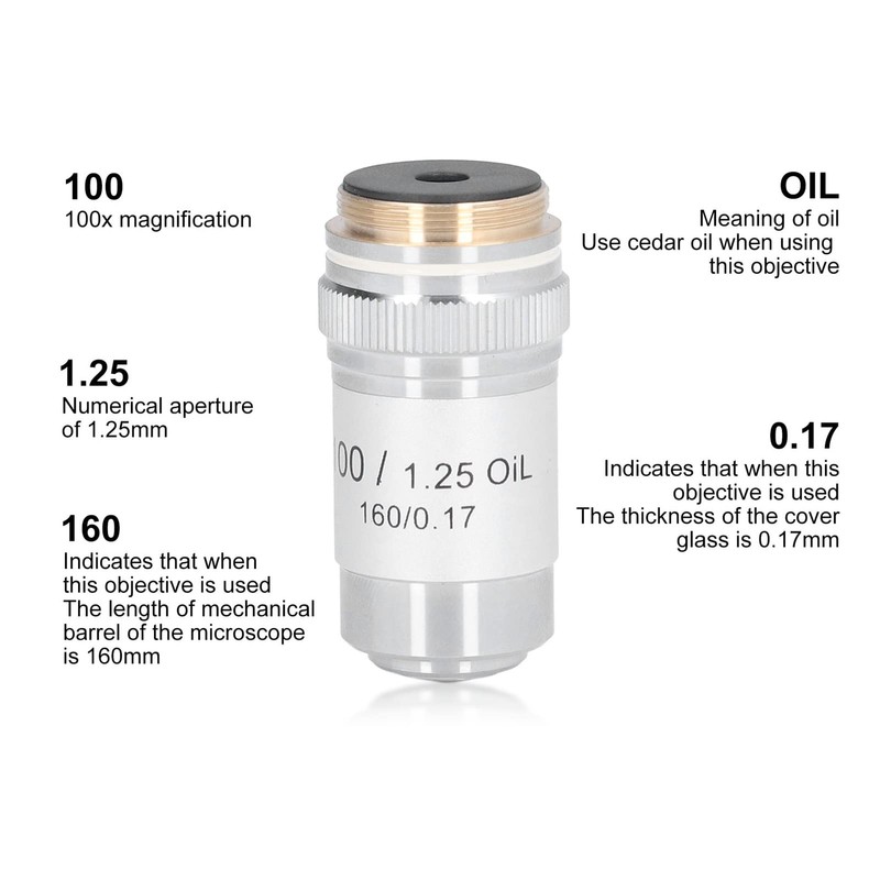 Achromatic Microscope Objective 100X High Power Microscope Lens Replacement Brass