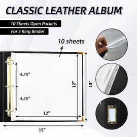 Craftask 12x12 Photo Album 3 Ring Binder, Leather Cover Scrapbook Album 12x12 D-Ring with 10 Scrapbook Refill Pages Protective Plastic Sleeves - Black