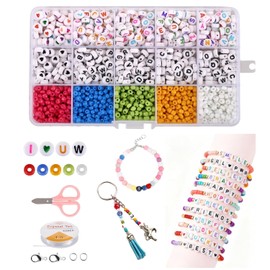 Naler 1550 Pzs Set de Cuentas para Hacer Pulseras, Kit de 4mm Cuentas de Colores y 7mm Abalorios de Letras Redondas, Chaquiras para Manualidades de Bisutería