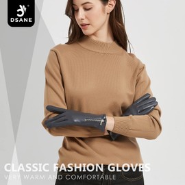 Dsane Winter Leather Gloves for Women, Touchscreen Texting Warm Driving Gloves (Grey, XL)