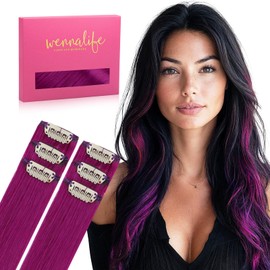WENNALIFE Purple Clip-In Human Hair Extensions, 35 cm, 6 Pieces, 30 g, Remy Clip-In Hair Extensions, Natural Real Hair