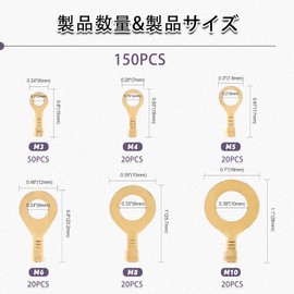 150pcs Round Terminal Set M3 M4 M5 M6 M8 M10 Kit Connector Kit Brass Ring Cable Lugs Round Terminals Copper Lugs Crimp Cable Wire Auto Motorcycle Repair Machining Connector