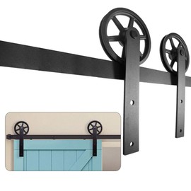 TSMST 8FT Sliding Barn Door Hardware Kit, Heavy Duty Sturdy Barn Door Track for Single Wood Door-Smoothly and Quietly - Big Wheel Style