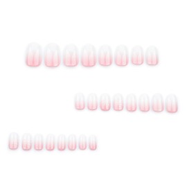 Christmas Press on Nails Short Almond Fake Nails with Snowflake Design White Glitter Gradient Glue on Nails Petite Stick on Nails Winter Xmas False Nails for Women Girls Holiday Manicure 24pcs