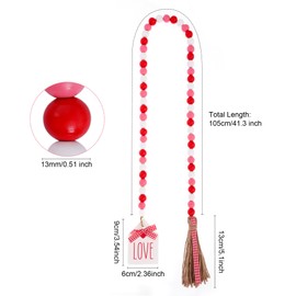 Valentine's Day Wood Bead Garland with Tassel Tags 41.3 Inch Red Pink White Rustic Wooden Beads Farmhouse Decor Wall Hanging Ornament Tiered Tray Fireplace Valentines Decorations (Red Pink White)