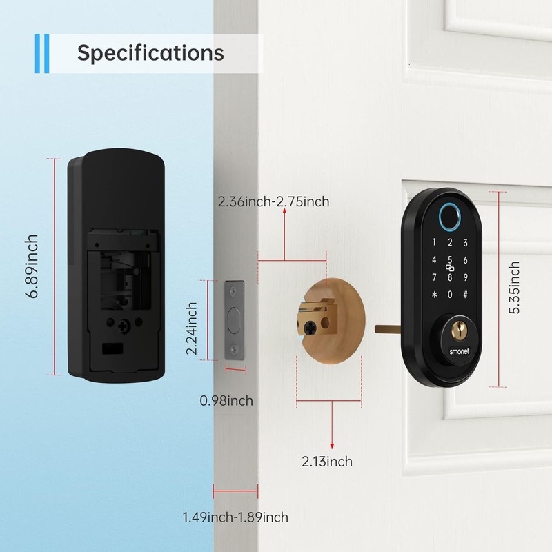 SMONET Front Door Lock Set with Handle, Smart Fingerprint Keyless