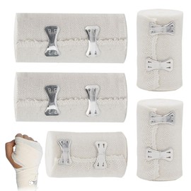 IKOPFLN Pack of 5 Elastic Gauze Bandages, Compression Bandages with Metal Clips, Bandages Elastic Bandages Wrap for Knees, Wrists for Sprain Injuries, White (2 Sizes)