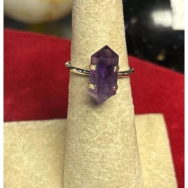 Natures Creations Stackable Amethyst crystal point sterling silver ring size 10