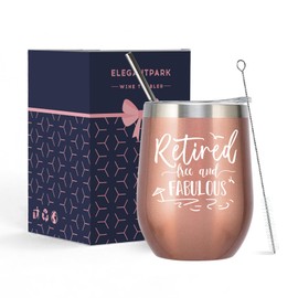 ELEGANTPARK Retirement Gifts for Women 2025 Wine Tumbler Retired Free and Fabulous Funny Birthday Gifts for Retired Friends Teacher Coworkers Boss Retirement Tumbler Rose Gold