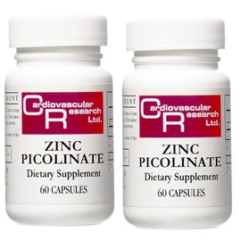 Cardiovascular Research Zinc 25 mg Zinc Picolinate 120 Capsules - for Immune System Support - Two Bottle Bundle