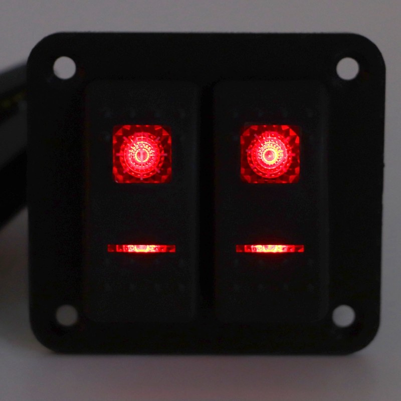 Rocker Switch Panel 2 Gang On Off Pre Wired Red