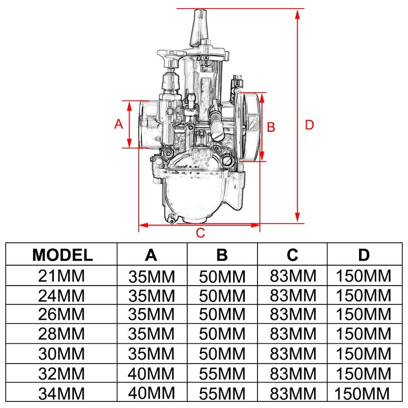 Motorcycle PWK 26 mm Carburettor for 75cc / 80cc /