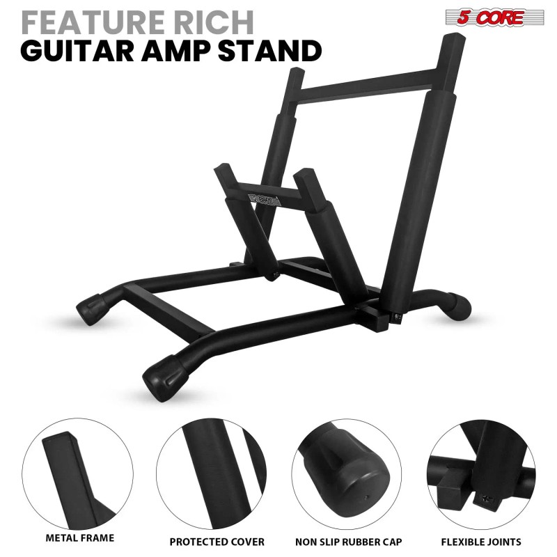 Heavy-Duty Metal Adjustable Black Guitar Amplifier Stand Low-Profile Folding Collapsible
