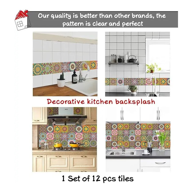 Kakofaci Peel and Stick Tile Stickers 12 Pcs(6X6 Inch) Backsplash