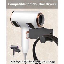 BANJEKT Hair Dryer Holder Wall Mounted,Self Adhesive SUS304 Blow Dryer Holder Stainless steel Hair Dryer Stand Black