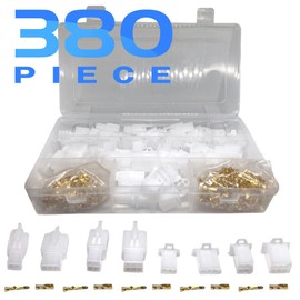380 Pcs Connector Kit, 2 Pole, 3 Pole, 4 Pole, 6 Pole Connector, Wiring, Connection, Car, Motorcycle, Harness, 0.1 inch (2.8 mm) Connecting Terminal, Flat Terminal, Brass