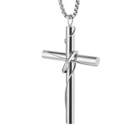 LeapoFaith Cross Pendant for Car Rear View Mirror Decor Charm Hanging Accessories Ornament Cute Christian Gift Stainless Steel Cross Necklace Men Boys Amulet (Silver)