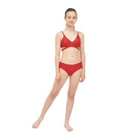 MIENOE - Traje de baño de dos piezas con cuello en V y correas ajustables para los hombros, traje de baño para niños con almohadilla para el, Rojo -️︎ Estilo cruzado, 12-14 años
