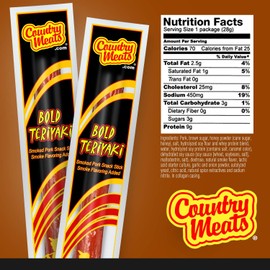 Country Meats, Meat Sticks, 0 Trans Fat, USDA Certified, Good Source of Protein, Carb Conscious Snack (24 Meat Sticks, Bold Teriyaki)