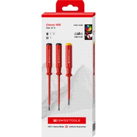 PB Swiss Tools Slotted Phillips VDE Screwdriver Set PB 5550 | 100% Swiss Made | 3-Piece Electric Screwdriver Set for Slotted and Phillips Screws Size PH1, Slotted 1/2, Red