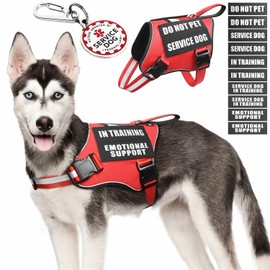 Arnés De Chaleco para Perros De Servicio+Etiqueta De Identificación+10 Parches, Etiqueta De Metal para Perros Y Chaleco Reflectante De Apoyo Emocional para Perros con Asa para Perros Median