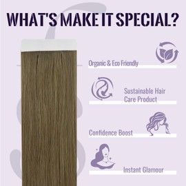 fshine Tape in Hair Extensions 14 Inch Light Brown to Platinum Blonde Ombre Tape in Human Hair Extensions Straight Skin Weft Remy Hair 20pcs 50g