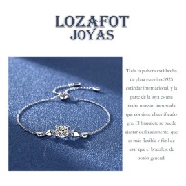 Pulseras Joyería Plata Pt950 Moissanita Regalo Para Mujer