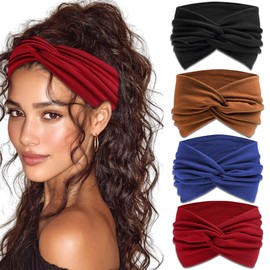 STGDAK Wide Headbands For Women Cute Boho Headband Solid Color Knotted Turban Head Bands Soft Hair Wraps Red Head Scarf Fashion Turban Hairband Black Scarf Headband For Women’s Hair Accessories