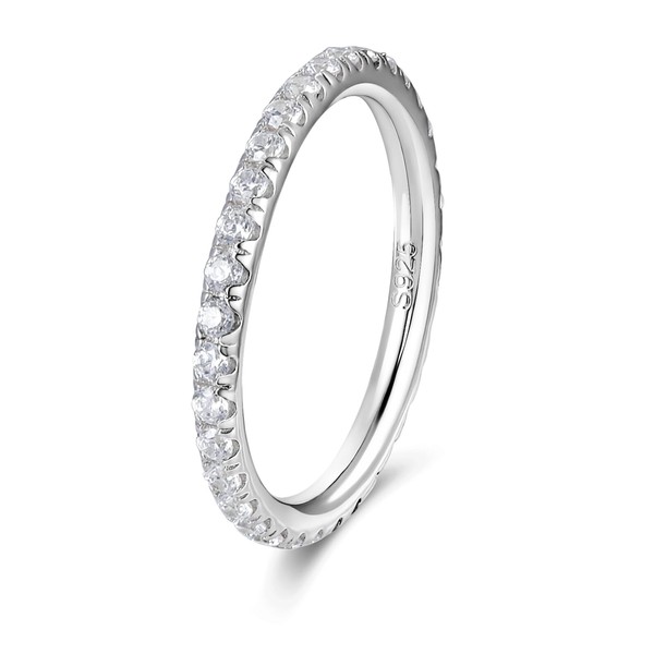 Women Eternity Stackable Ring Moissanite Thin Bling Sterling Silver Plain