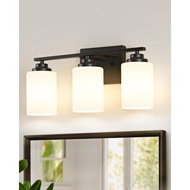 Osimir Black Bathroom Light Fixtures, 3-Light Bathroom Vanity Lighting Fixtures Over Mirror with Milky Glass, Modern Wall Sconce Lights for Bath, OS-JJ8301-3BK