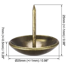TA-VIGOR Upholstery Tacks Bronze 25mm Dia 25mm Antique Decorative Thumb Tacks for Furniture, Carpet Nails, Upholstery Pins for Wood Bed, Cork Board and DIY Projects, 50Pcs