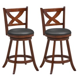 COSTWAY Bar Stools Set of 2, 24 Inch Classic Counter Height Chairs with X-Shaped Open Back, 2 PCS Swivel Barstool Set for Kitchen Island, Pub, Bistro, Café, Espresso (2, 24 Inch)