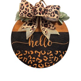 Wood front door sign Wood sign Home decor Welcome sign Sign for front door House warming gift Wedding gift (Hello Cheetah, 15" Width)