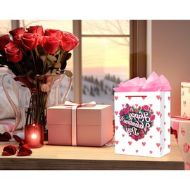 D24TIME Valentines Gift Bags with Handle 11.5" Romantic Large Happy Valentines Day Gift Wrap Bag with Tissue Paper for Her Him Girlfriend Boyfriend Wife Husband Women Anniversary Wedding Bridal Shower