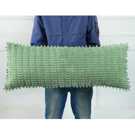 PANOD Extra Long Lumbar Pillow Cover 14x40 Boho,Super Soft and Plush Modern Decorative Long Lumbar Pillow Cover Long Body Pillow Cover Case for Bed Sofa Couch Farmhouse Livingroom,Sage Green