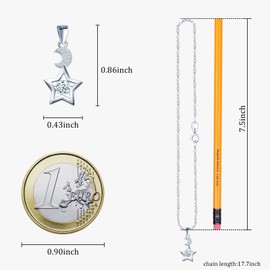 MICMIF 925 Sterling Silver Star Moon Necklace for Women Girls Dainty Moon Star Pendant with Cubic Zirconia Necklace Elegant Jewelry Gift