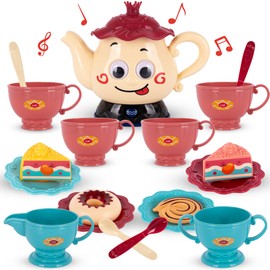 ArtCreativity Musical Tea Set for Girls - 19-Piece Girls Tea Party Set -Toddler Tea Set with Motion-Activated Pouring Sound, Music, and Flashing Lights for Kids Ages 3 4 5 6