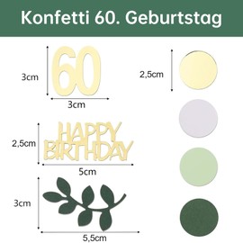 GoldRock Confetti 60th Birthday Decoration Large 2.5-5.5 cm, Decoration 60th Birthday Man Woman, Confetti Decoration 60th Birthday Woman, Table Decoration 60th Birthday Decoration Green Gold,
