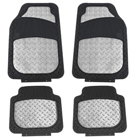 FH Group Automotive Floor Mats - Heavy-Duty Metallic Rubber Floor Mats for Cars, Universal Fit Full Set, Climaproof Floor Mats, Trimmable Floor Mats for Most Sedan, SUV, Truck Floor Mats Silver