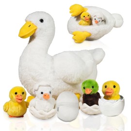 XYHQYB 7 in 1 Duck Stuffed Animal with Babies, 12" White Duck Plush Toy with Ducklings and Eggs in Zippered Pouch, Stuffed Ducks Plushies Pillow for Kids Christmas Birthday Farm Party Decor