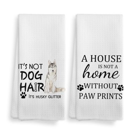 NOQL Husky Glitter Towel, Husky Glitter Kitchen Towels and Dishcloths Set of 2, Kitchen Towel Hand Towel with Husky Glitter Pattern, Husky Glitter Gifts for Dog Lover Dog Owner, 16×24 Inches