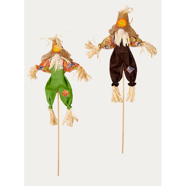Worth Imports 18" Fall Gnome Scarecrow on Wood Pick, Set