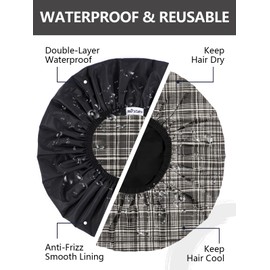 Years calm Shower Cap Reusable Waterproof for Men, Dual-Layer Design, Protects Hair in Shower, Spa, Travel & Cooking, Adjustable Elastic for Comfortable Fit (Black Plaid, One Size)