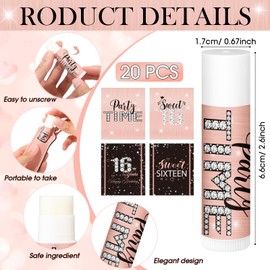 Heigble 20 Sets Sweet 16 Party Favors Pink and Black Lipstick Bulk with Lip Balm Holder Keychain Lip Balm Lipstick Sleeve for Girls 16th Birthday Decorations Guest Gifts Supplies