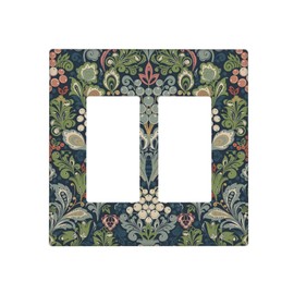 Spshian William Morris Floral Boho Midnight Blue Bohemian Flower Double Rocker/Decora Outlet Covers Decorative 2 Gang Light Switch Cover Gfci Wall Plate Electrical Switchplate Faceplate for Bathroom
