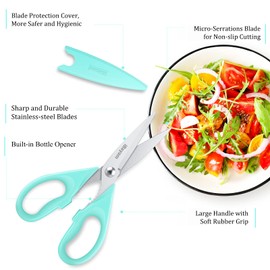 iBayam Kitchen Scissors - All Purpose Heavy Duty Meat Scissors, Poultry Shears, Dishwasher Safe, Stainless Steel, 2-Pack, Pastel Pink, Mint Blue