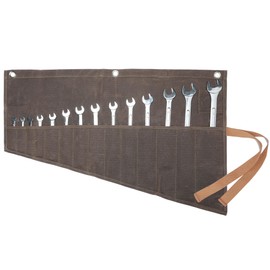 Rolling Bag for Wrenches and Tools, 16 oz Waxed Canvas, Abrasion-Resistant Tool Roll Organiser - with 14 Compartments - Grey