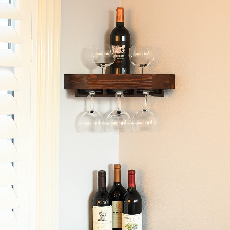 WELLAND Wall Mounted Corner Wine Rack -2 Pack Wooden Rustic