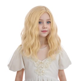 Ufindcos Kids Blonde Wig Short Curly Wavy Child Wig Golden Blonde Wig for Girls Side Part Blonde Bob Synthetic Hair Wigs with Wig Cap