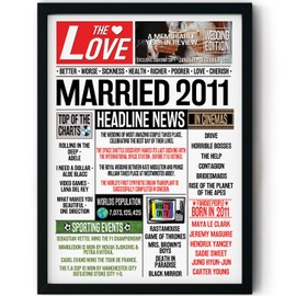 Stuff4 14th Anniversary Poster Framed - Married In 2011 Newspaper - Happy 14th Wedding Anniversary for Men Women Vintage Gifts Retro Back In 2011, 8x10 Inch Fourteenth Anniversaries Posters